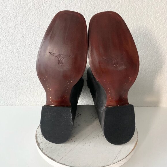 Lane Mens Black Cowboy Boots 15 D Genuine Leather Western Casual Square Toe EUC - Picture 8 of 11